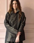 CHRISTIAN PEAU - Vintage Silk Padded Pea-Coat in Moss Green