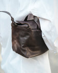 LIHANN GEORGE - Matte Natural Grain Leather LILI Bag in DEEP ESPRESSO
