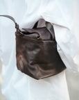 LIHANN GEORGE - Matte Natural Grain Leather LILI Bag in DEEP ESPRESSO