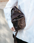 LIHANN GEORGE - Matte Natural Grain Leather LILI Bag in DEEP ESPRESSO