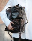 LIHANN GEORGE - Matte Natural Grain Leather LILI Bag in DEEP ESPRESSO