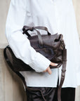 LIHANN GEORGE - Matte Natural Grain Leather LILI Bag in DEEP ESPRESSO