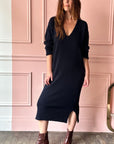 ROBERTO COLLINA - V-Neck Dress in Navy