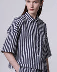 ROBERTO COLLINA - Cropped Shirt in Navy Stripes