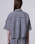 ROBERTO COLLINA - Cropped Shirt in Navy Stripes