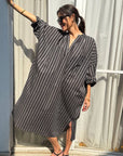 TWO NY - Featherweight Cotton Caftan in Black and White Stripes