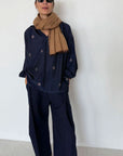 TWO NY - Wide Elastic Pleated Pant in Navy