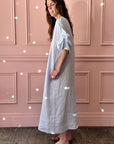 TICCA - Linen Dress with Puff Sleeves in Saxe Blue