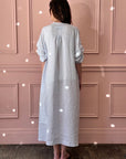 TICCA - Linen Dress with Puff Sleeves in Saxe Blue