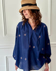 Two NY - Tie Neck Top in Navy Icon