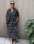 TWO NY - Ikat Woven Caftan in Black and White