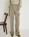 VERONIQUE LEROY - Wide Leg Pleated Trousers in Cement