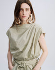 VERONIQUE LEROY - Taffeta Gathered Top in Moss