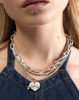 Wouters + Hendrix - Combo Chain Necklace with MOP LOVE Tattoo Pendant in Sterling Silver