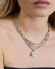 Wouters + Hendrix - Combo Chain Necklace with MOP LOVE Tattoo Pendant in Sterling Silver
