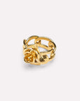 Wouters & Hendrix - Statement Ring with Textured Chain Links and Rose in Gold