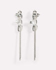 Wouters & Hendrix - Statement Stud Earrings with Crystal Flower and Entangled Flowing Chains in Silver