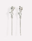 Wouters & Hendrix - Statement Stud Earrings with Crystal Flower and Entangled Flowing Chains in Silver
