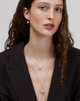 Wouters & Hendrix - Asymmetric Stud Earrings With Crystal and Dangling Pearl in Silver