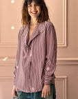 LES PRAIRIES DE PARIS - Silk Chemise in Bordeaux Stripe