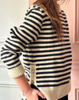 LES PRAIRIES DE PARIS - St. Malo Crewneck Pullover in Ecru/Navy