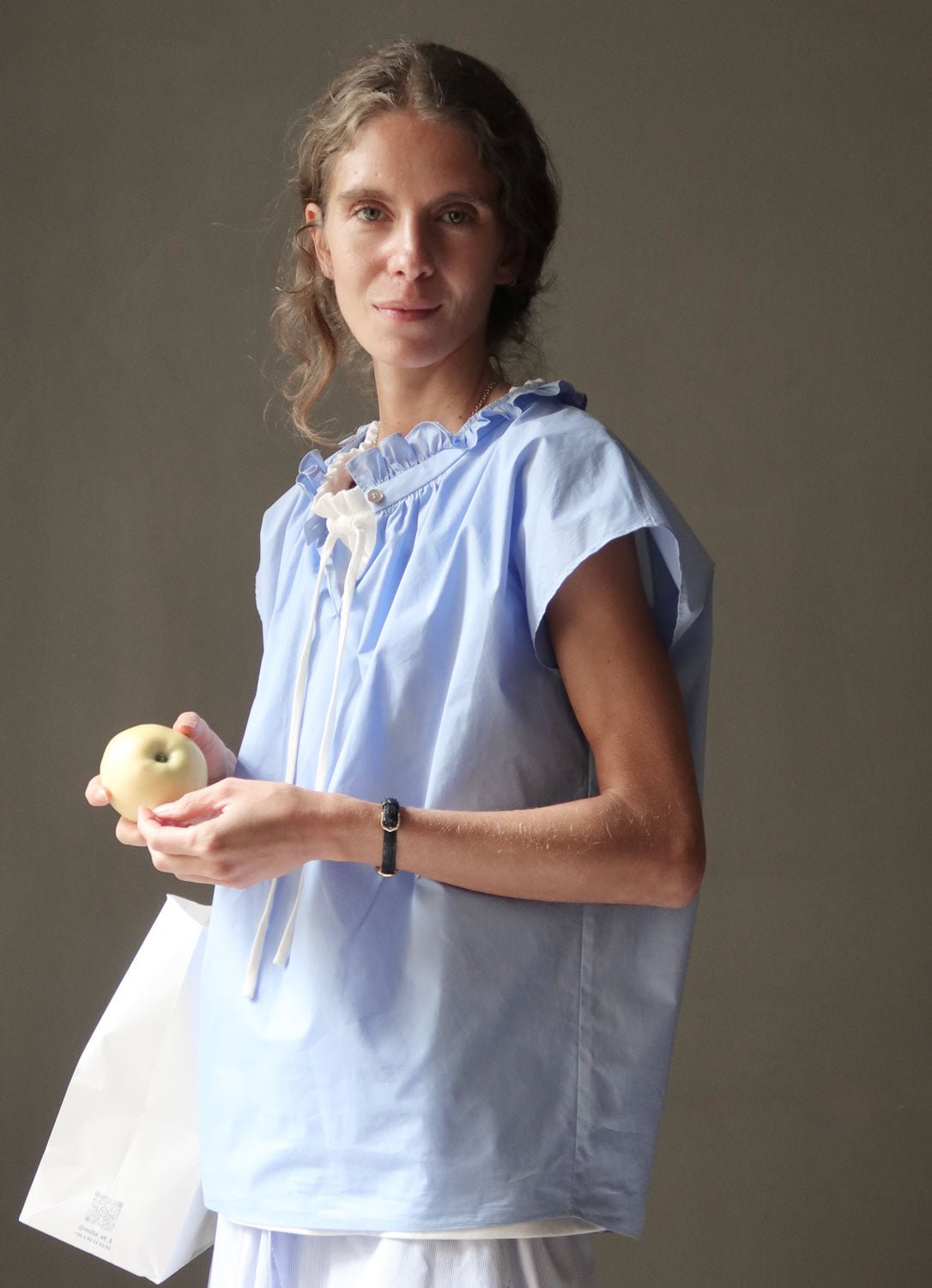 ATLANTIQUE ASCOLI - HALO Cap Sleeved Blouse in Light Horizon Blue