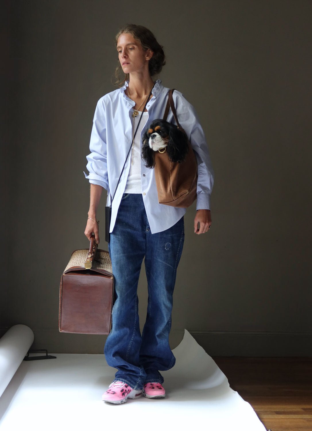 ATLANTIQUE ASCOLI - Eclipse Man's Shirt in White/Blue Pinstripe