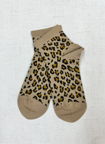 ANTIPAST -  Short Compression Leopard Socks in Beige