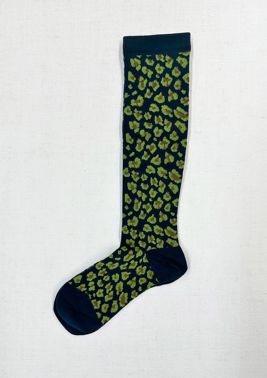 ANTIPAST -  Long Compression Leopard Socks in Navy