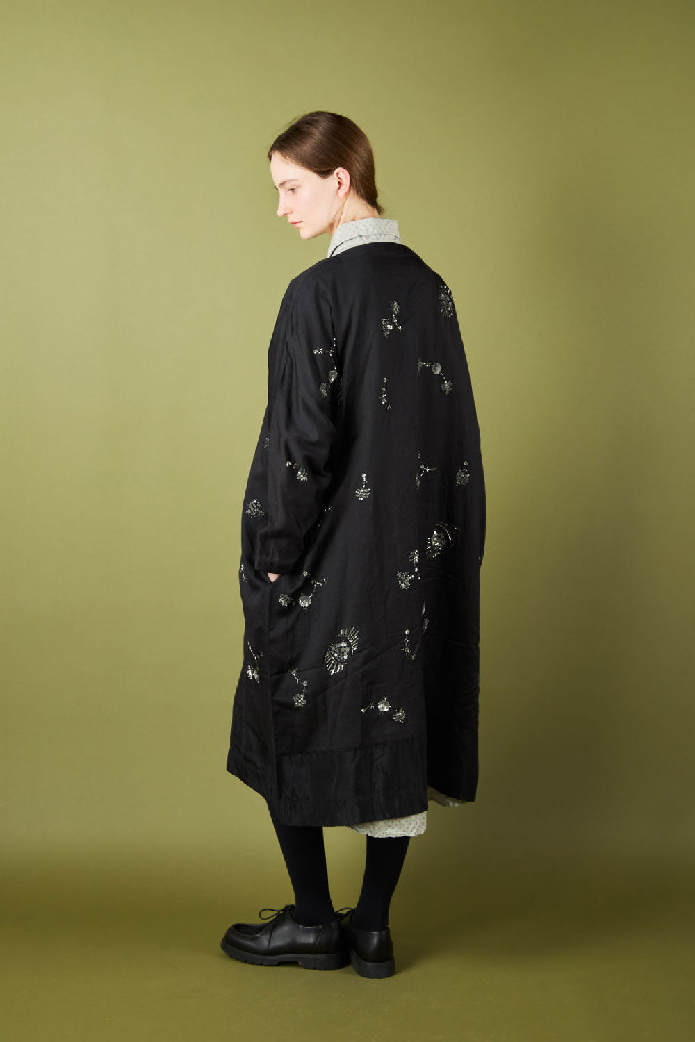 AODRESS - Square neck dress with sequins and beads in Black