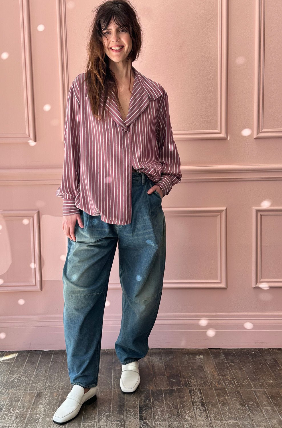 LES PRAIRIES DE PARIS - Silk Chemise in Bordeaux Stripe