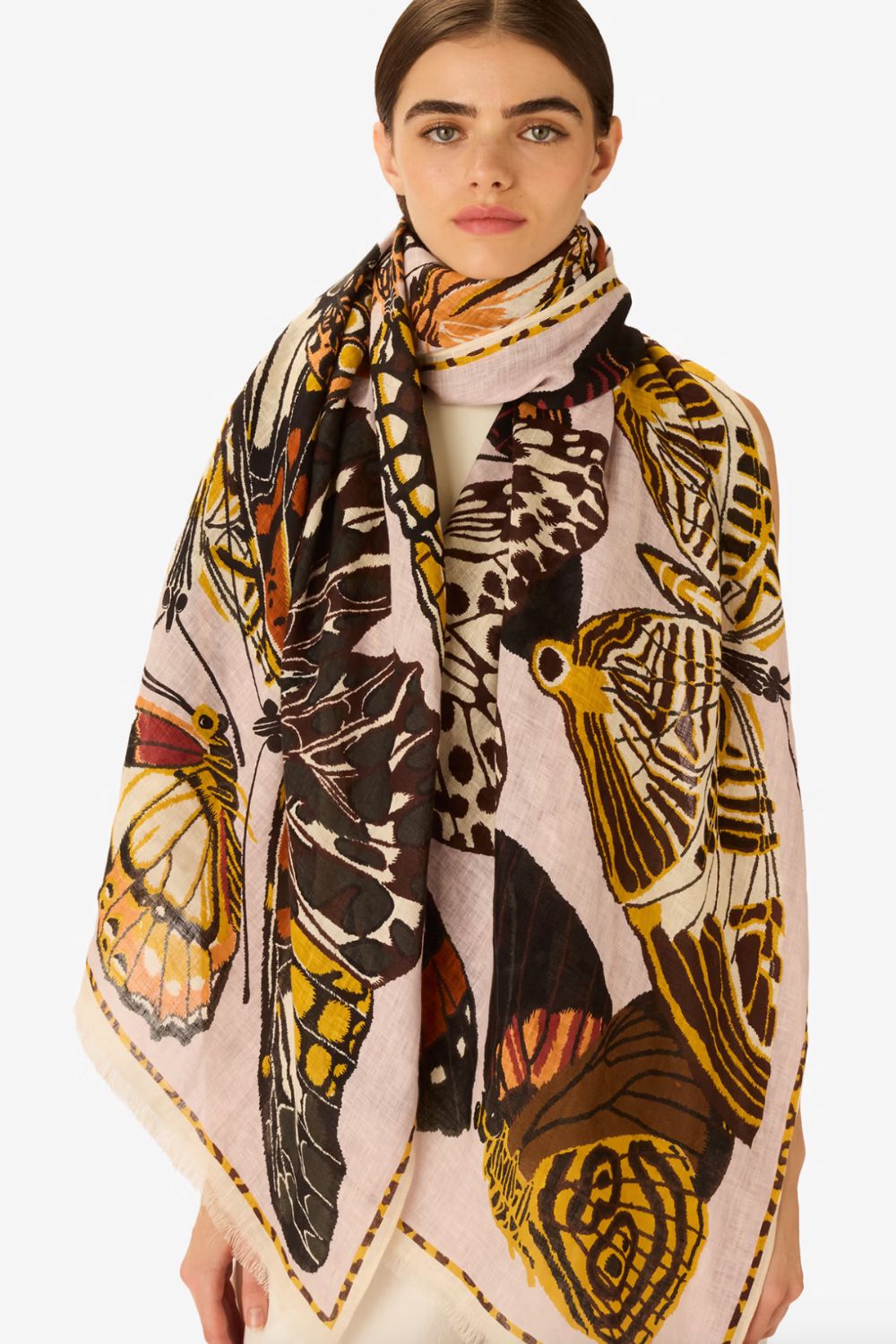 INOUI EDITIONS - 100cm Papillon Linen Scarf in Nude