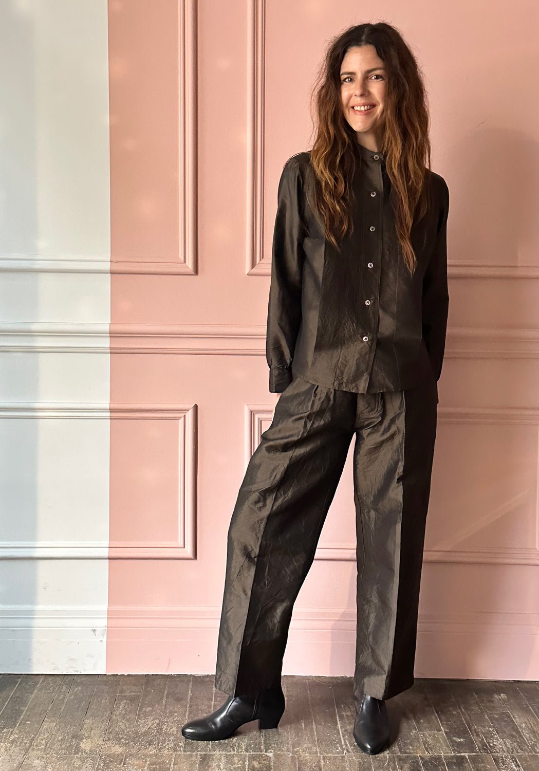 CHRISTIAN PEAU - Vintage Silk Trousers in Moss Green