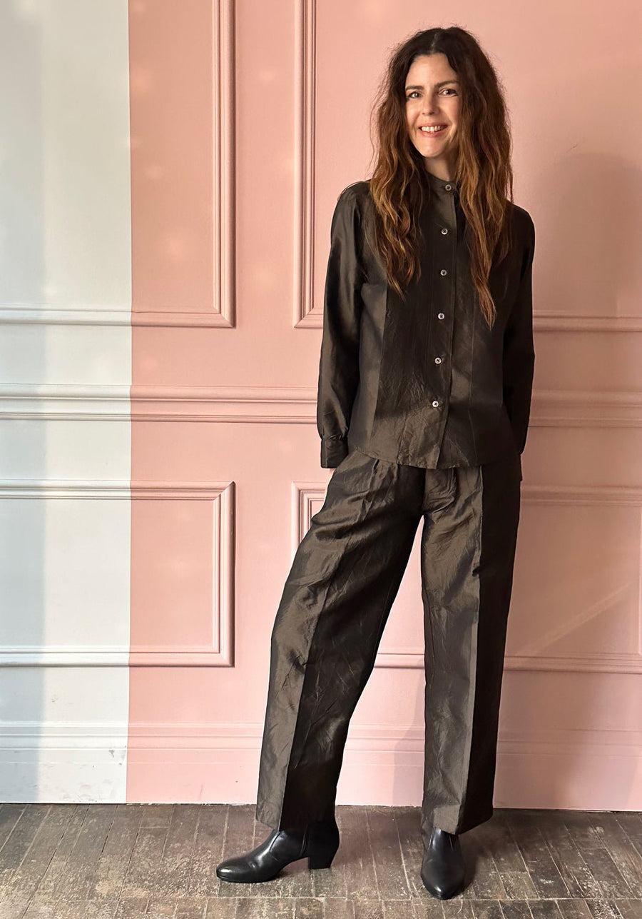 CHRISTIAN PEAU - Vintage Silk Trousers in Moss Green