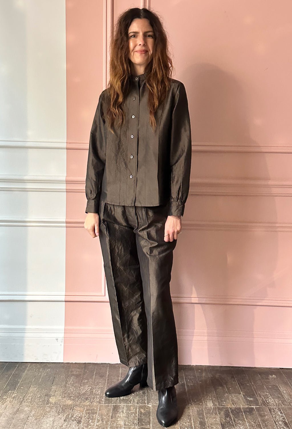 CHRISTIAN PEAU - Vintage Silk Trousers in Moss Green