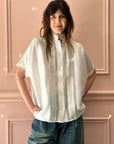CHRISTIAN PEAU - Vintage Silk Top with Lace Detailing in White