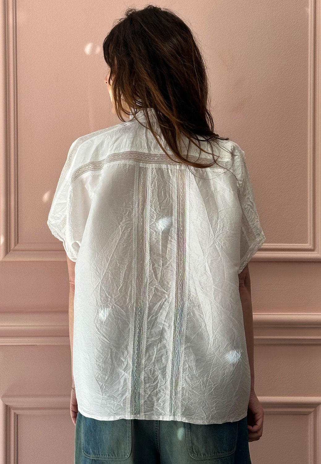 CHRISTIAN PEAU - Vintage Silk Top with Lace Detailing in White