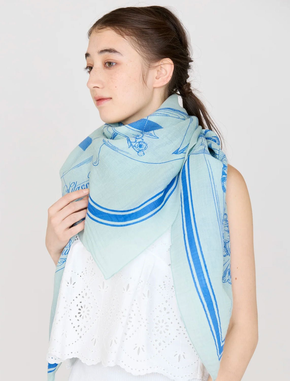 MANIPURI - Flower Cloche Skirt in Light Blue
