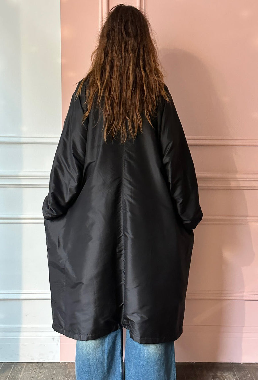 CHRISTIAN PEAU - Vintage Silk Fleece-Lined Coat in Black