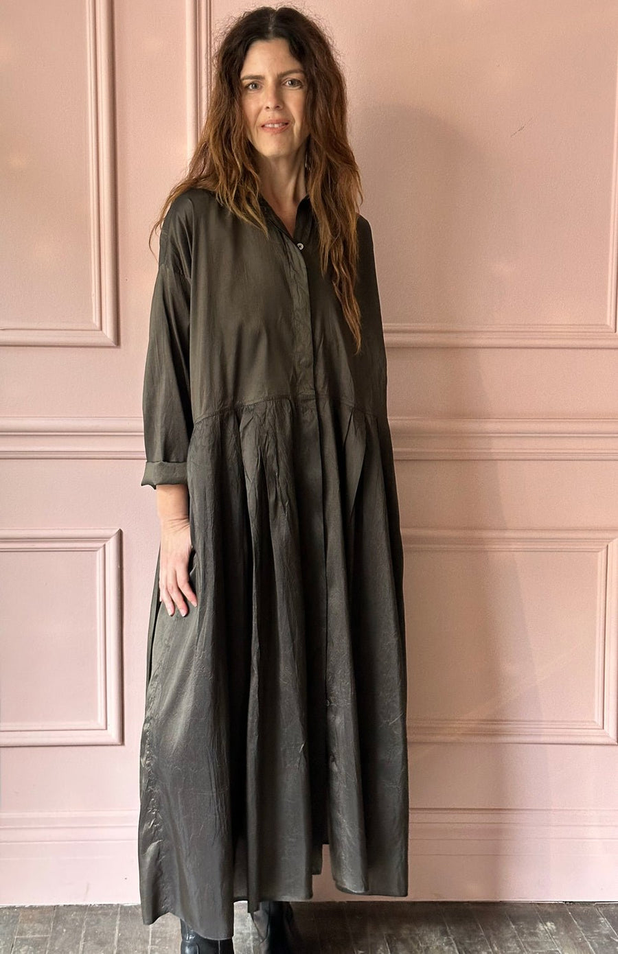 CHRISTIAN PEAU - Vintage Silk Dress in Moss Green