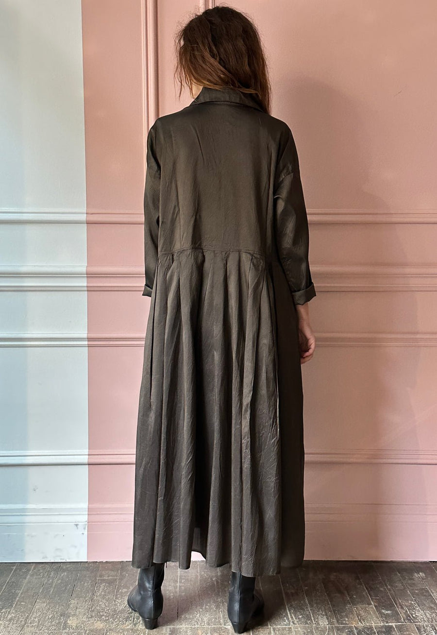 CHRISTIAN PEAU - Vintage Silk Dress in Moss Green