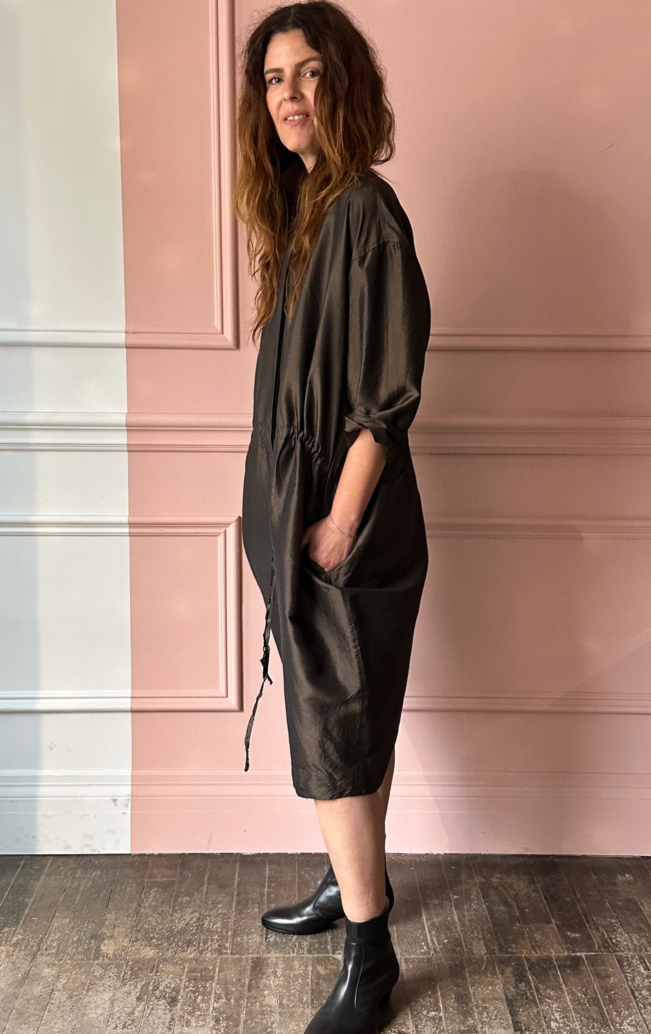 CHRISTIAN PEAU - Vintage Silk Jumpsuit in Moss Green