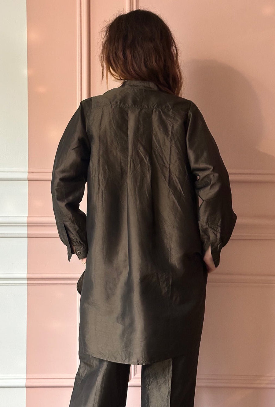 CHRISTIAN PEAU - Vintage Silk Long Tuxedo Shirt in Moss Green