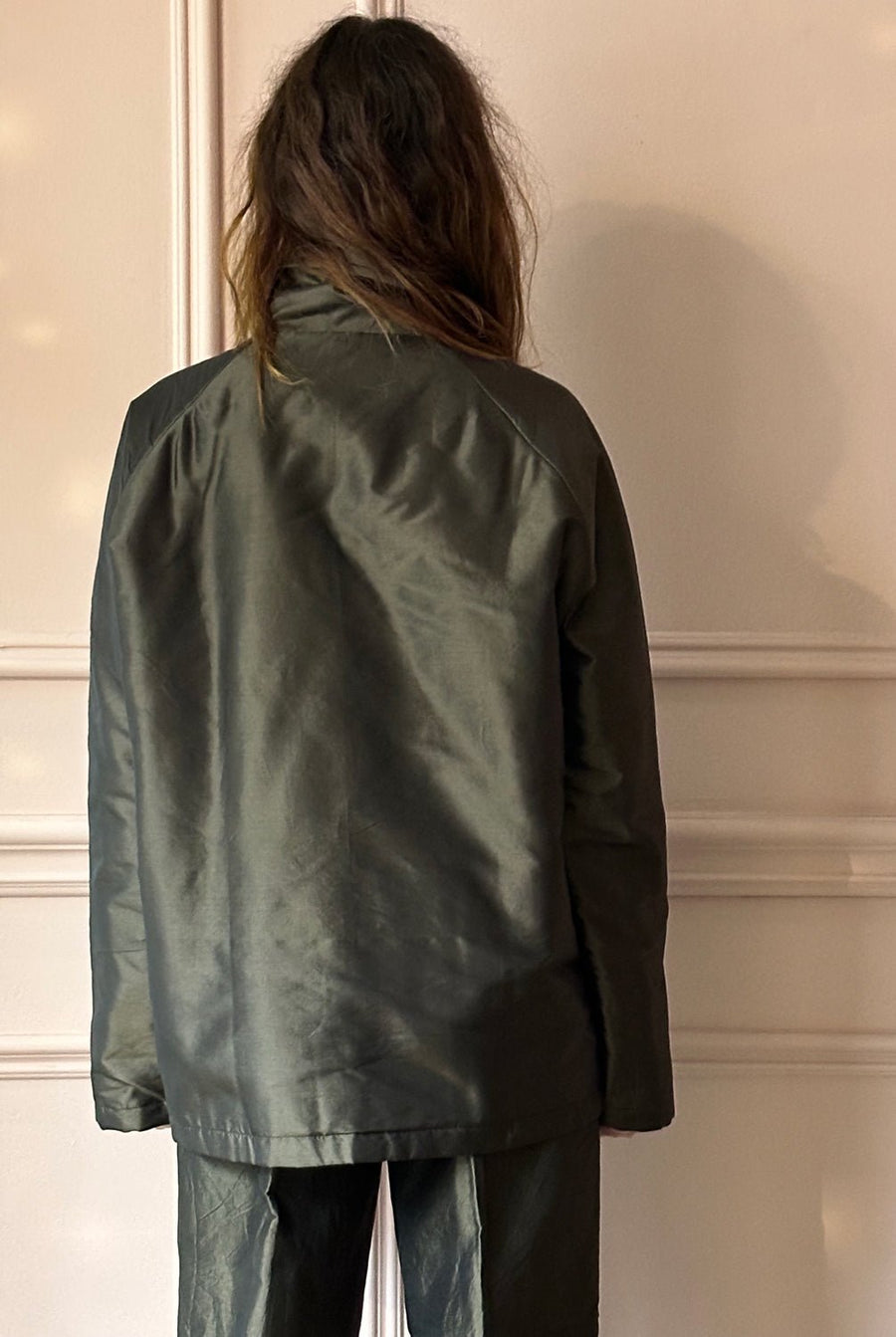 CHRISTIAN PEAU - Vintage Silk Padded Pea-Coat in Moss Green
