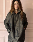 CHRISTIAN PEAU - Vintage Silk Padded Pea-Coat in Moss Green