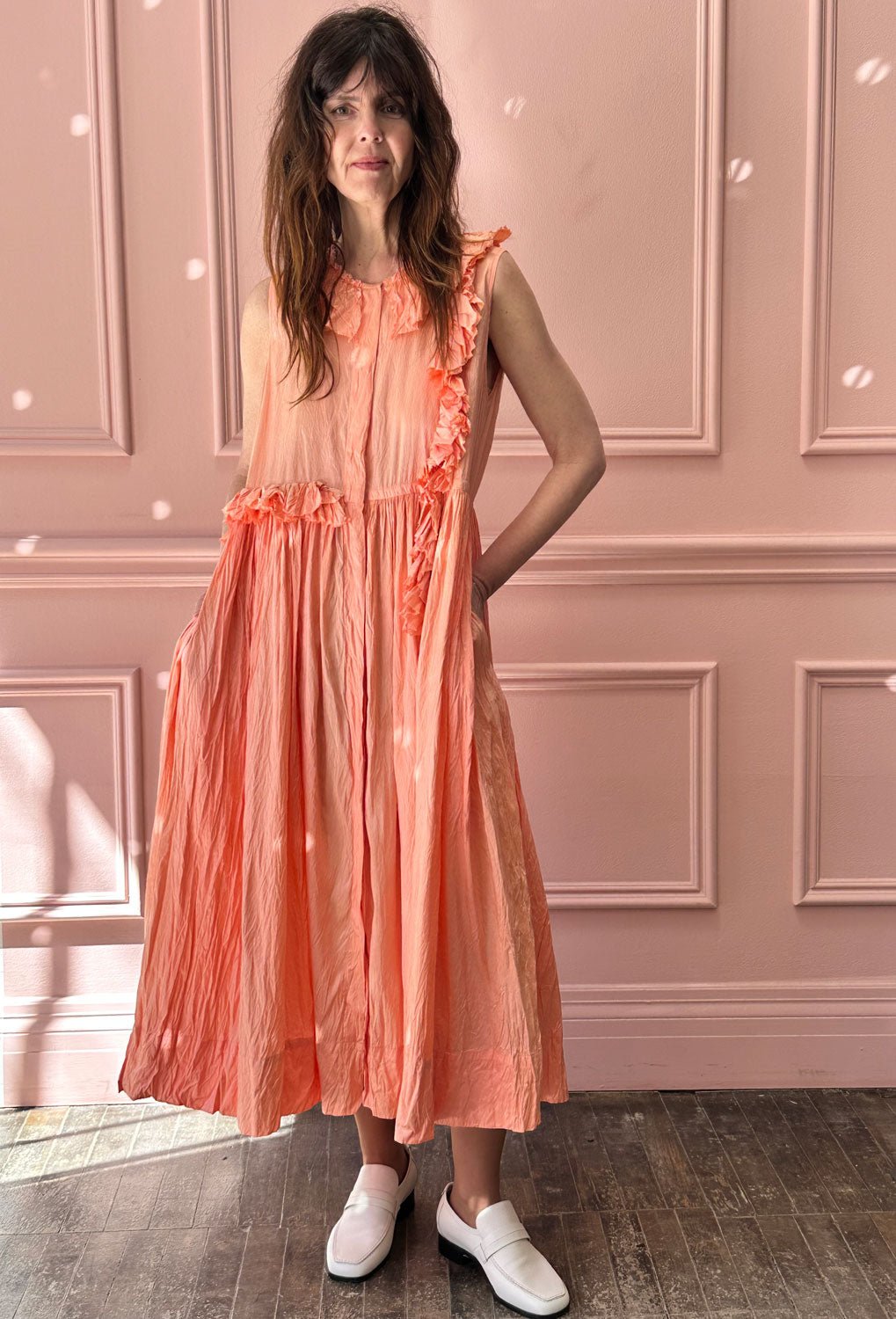 CHRISTIAN PEAU - Vintage Silk Dress in Peach Silk