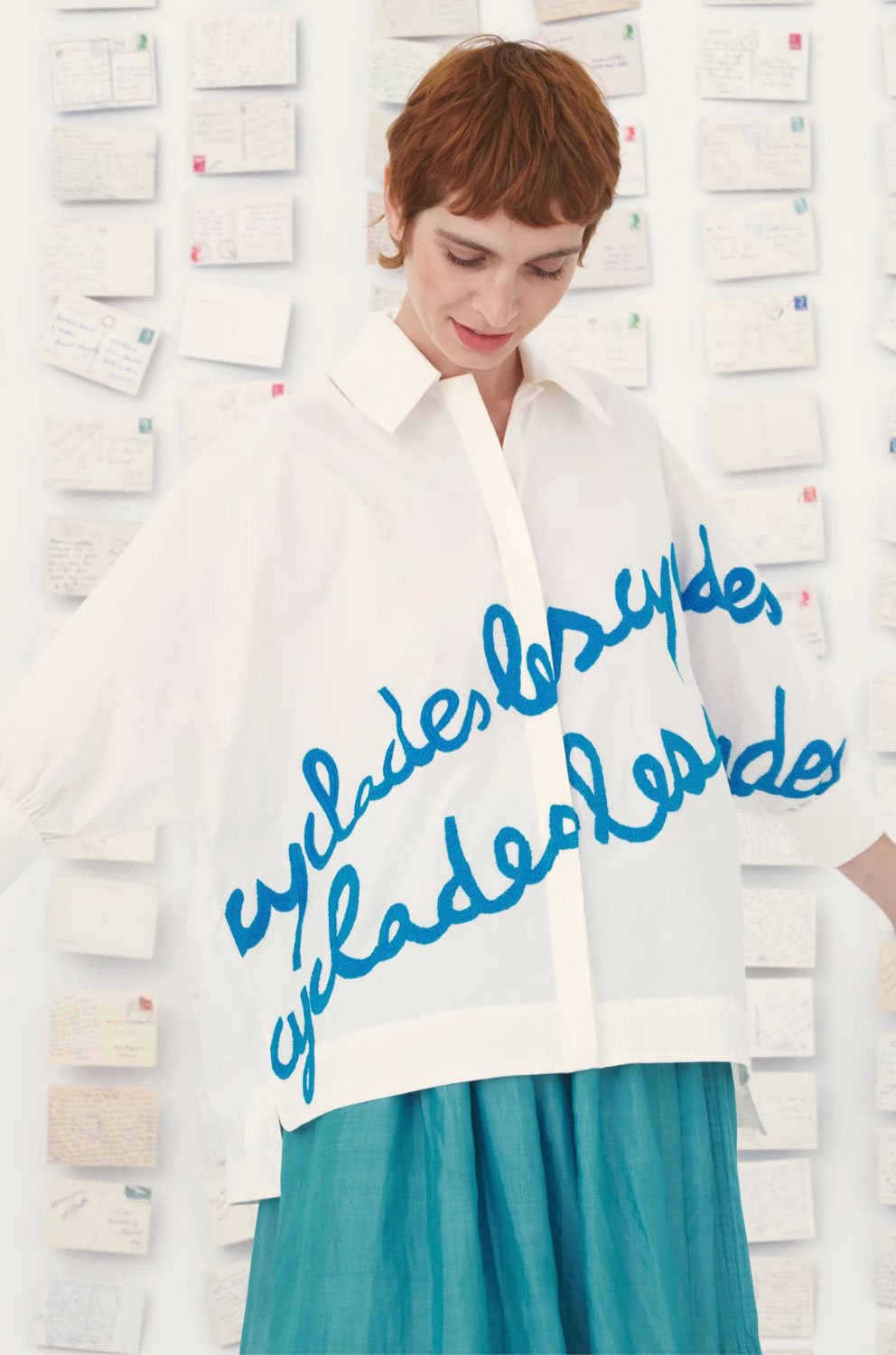 MII COLLECTION - MANUELA CYCLADES Embroidered Shirt in Turkish Blue