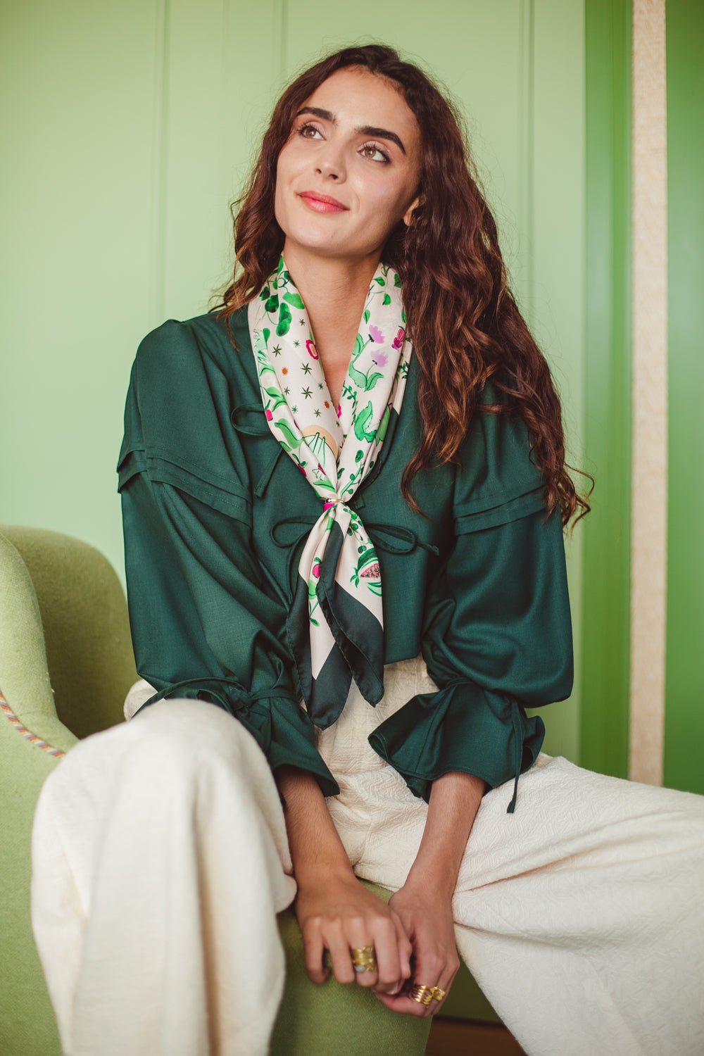 PETITJEAN - SILK FANTASTIQUE SCARF in GREEN