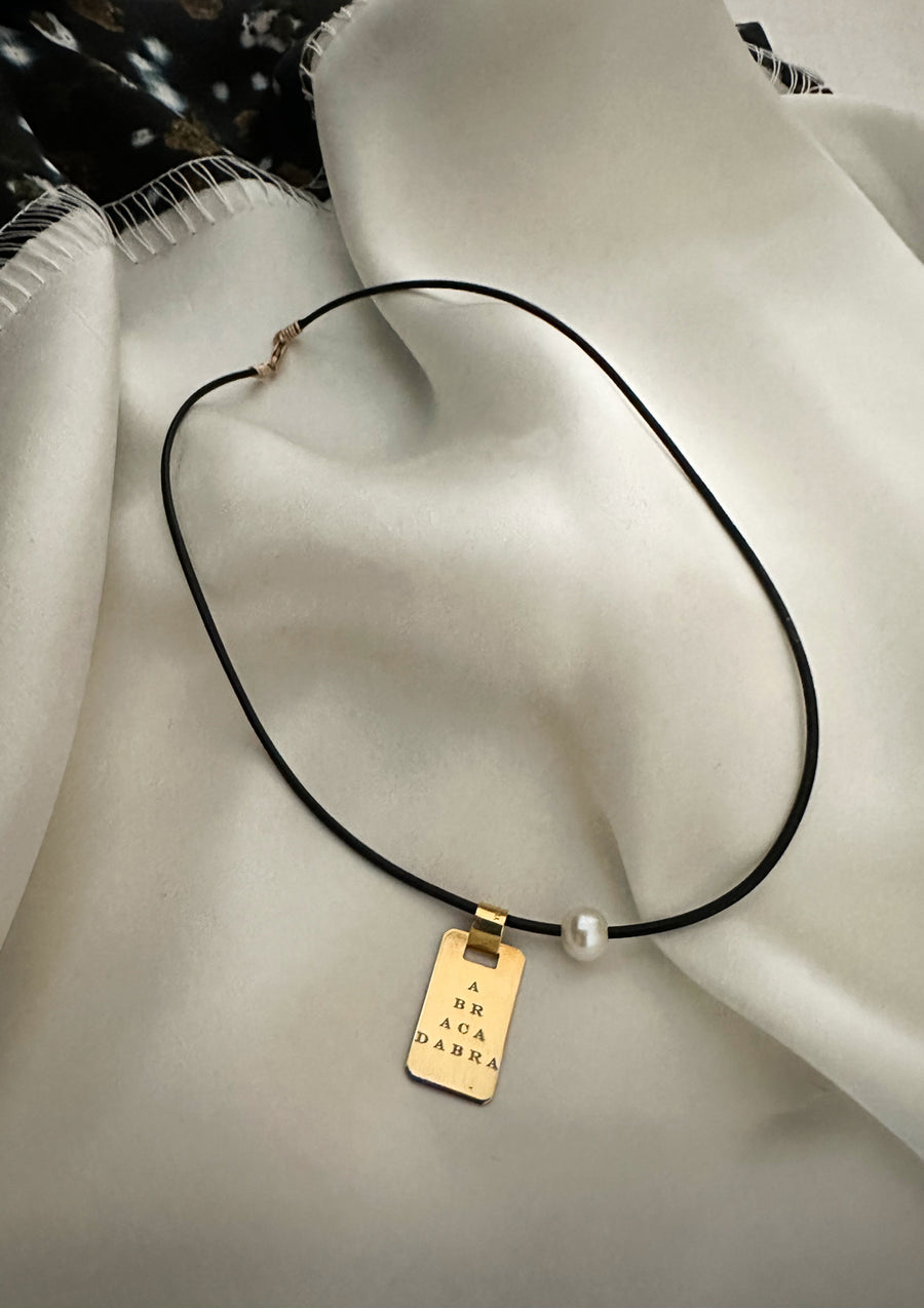 FLORENTIS - Greek leather cord with 14k Gold Abracadabra Pendant