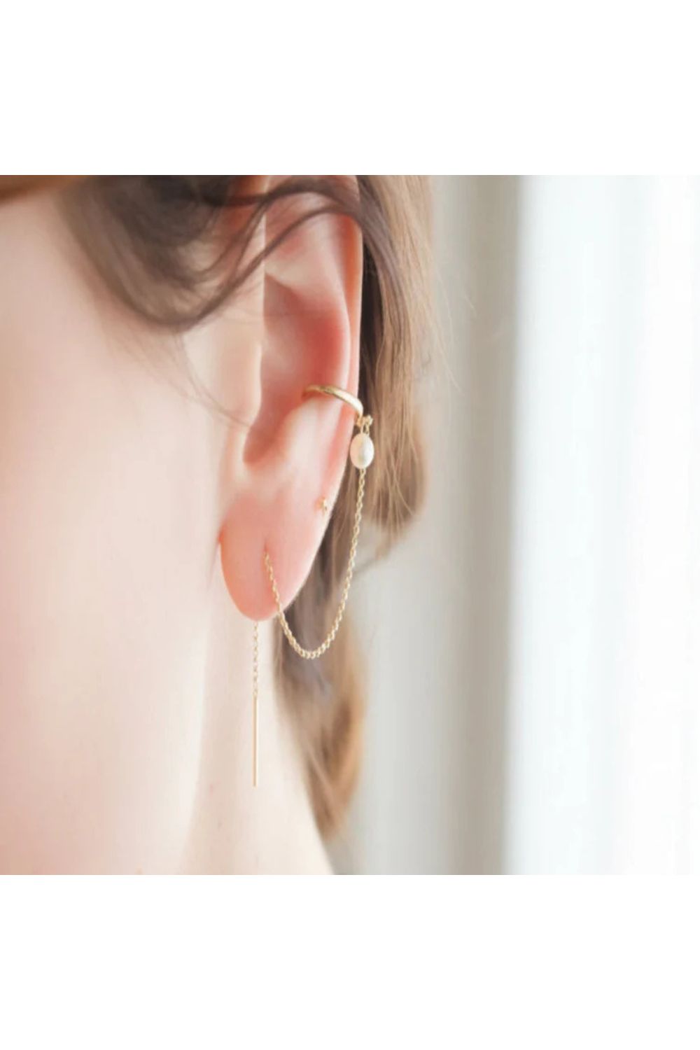 FLORENTIS - Asymmetric Pearl Cuff Threader Earrings in 10k Gold